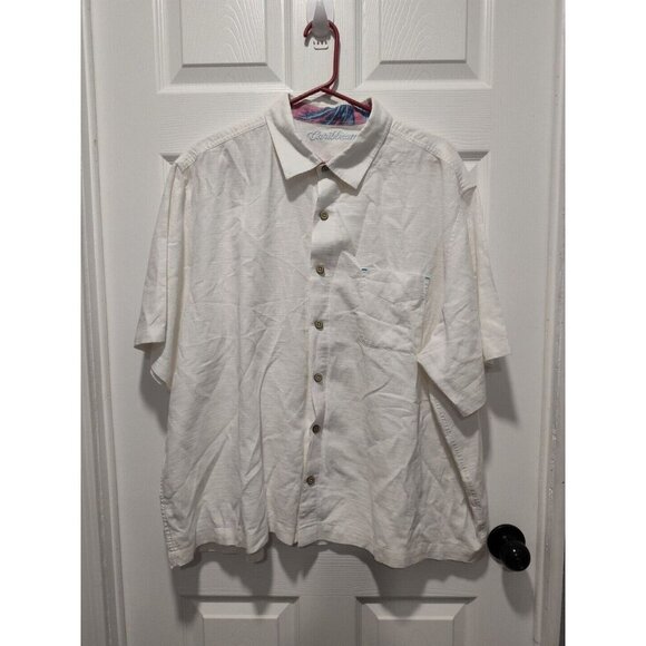 Caribbean White Button Up LINEN Blend Shirt Casual Coastal Tropical Beach XXL - Picture 10 of 10